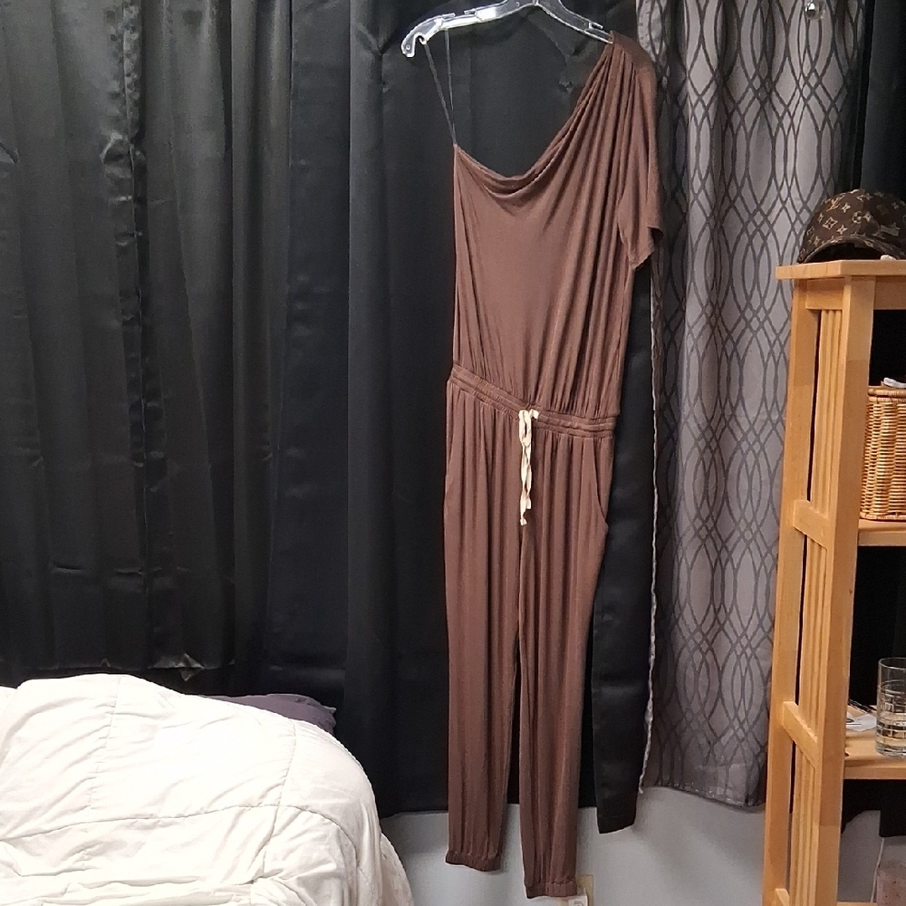 Lilla P Brown One-Shoulder Jumpsuit